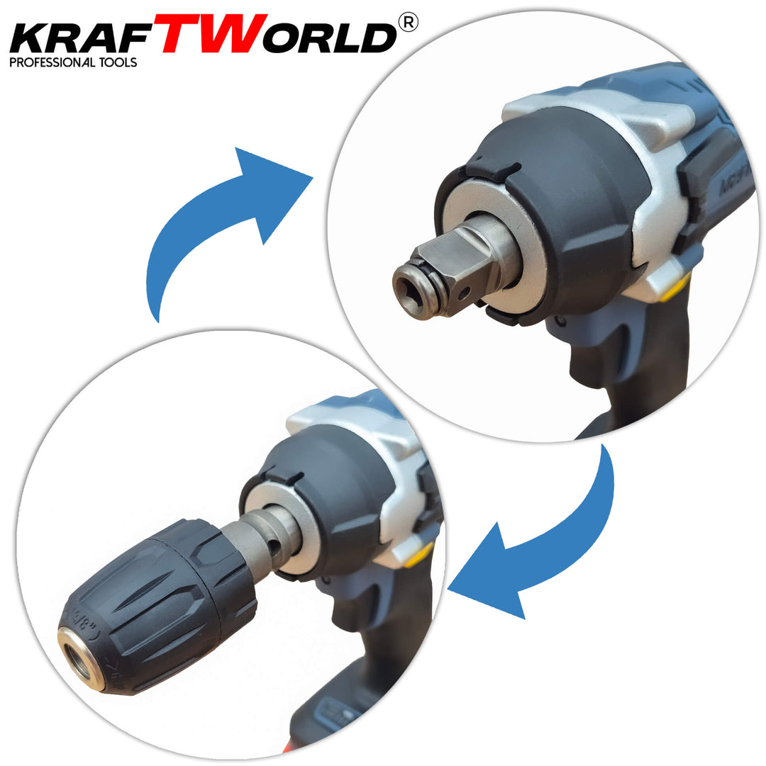 Комплект 4в1 KraftWorld Безчеткови Машини Гайковерт-винтоверт, Ъглошлайф и Перфоратор 36V 10A