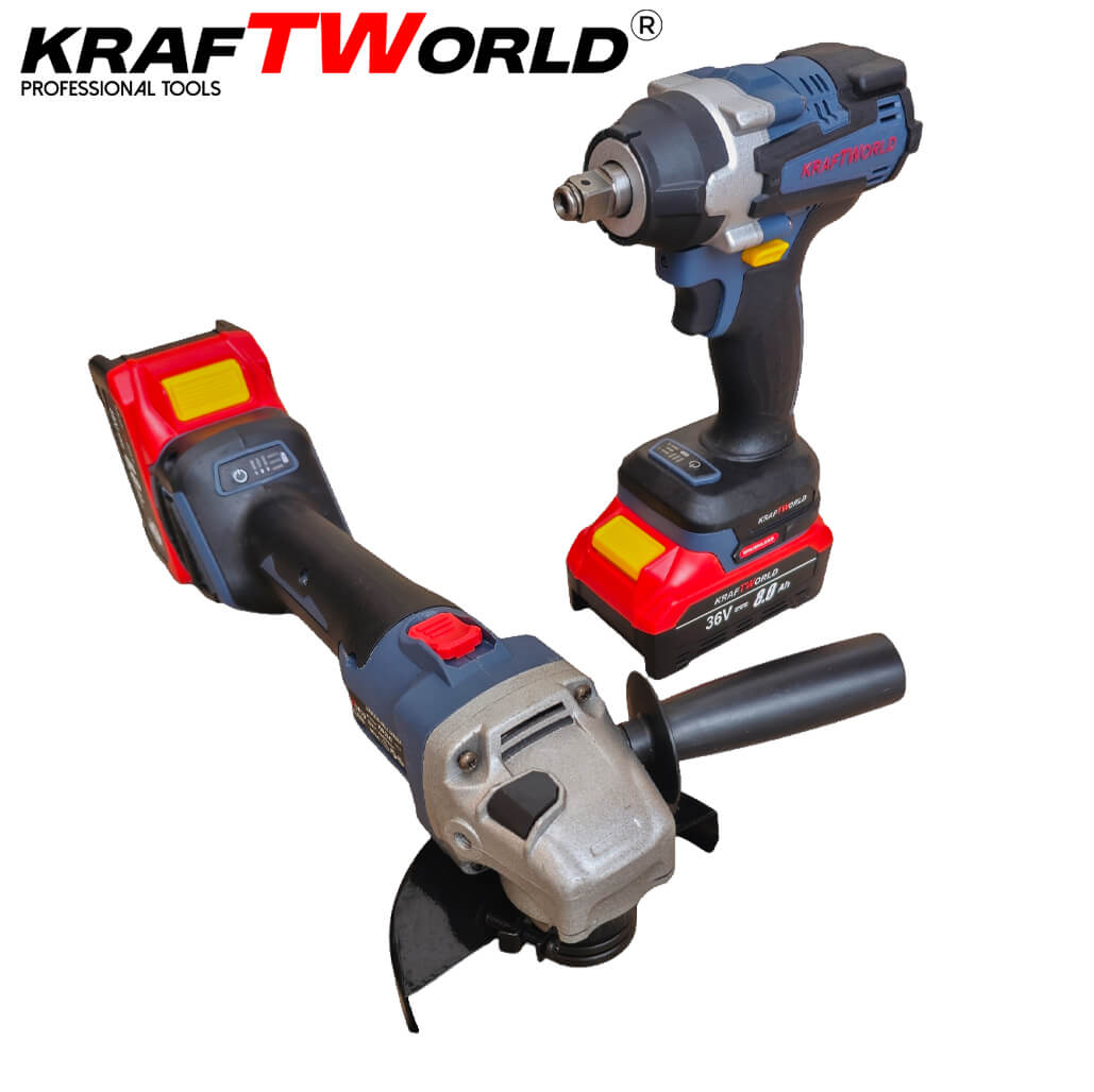 Комплект Акумулаторен Гайковерт и Ъглошлайф 125мм Kraftworld 36V 8Ah