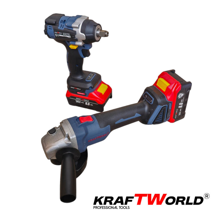 Комплект Акумулаторен Гайковерт и Ъглошлайф 125мм Kraftworld 36V 8Ah
