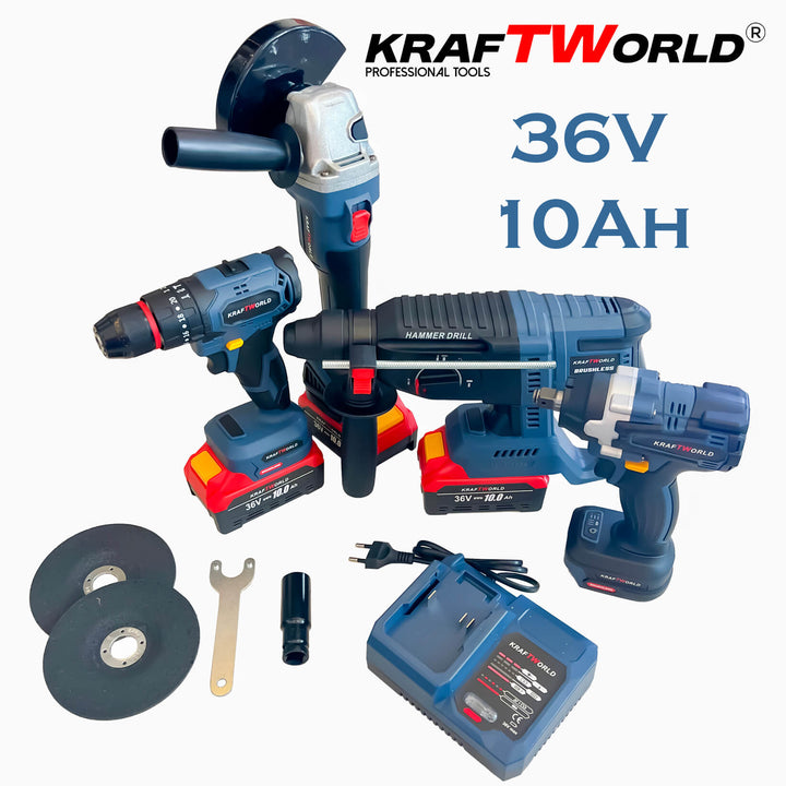 Комплект Акумулаторни Безчеткови Машини 4в1 PowerMax от Kraftworld 36V 10Ah