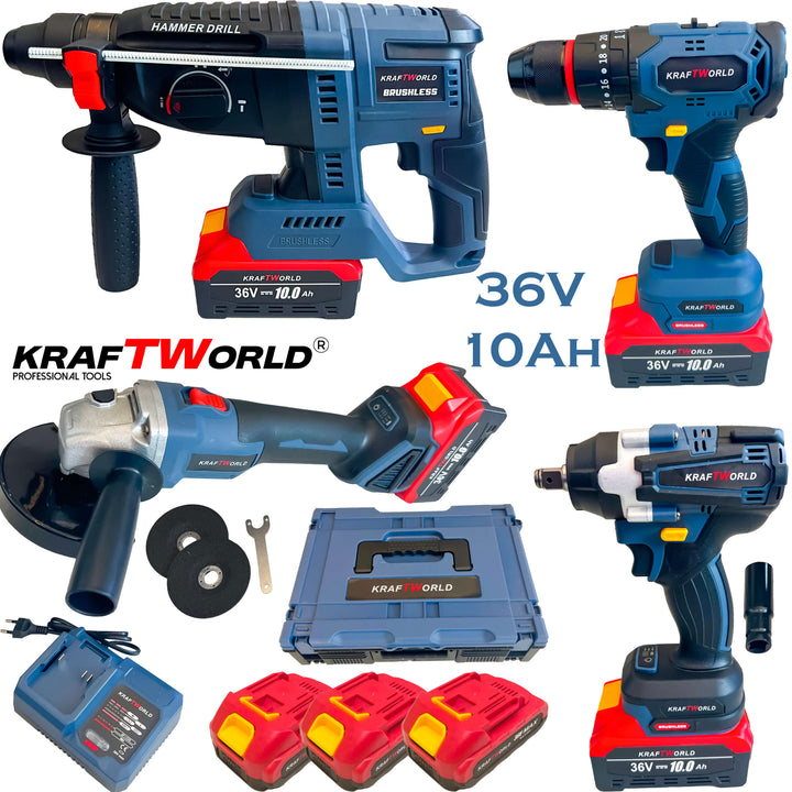 Комплект Акумулаторни Безчеткови Машини 4в1 PowerMax от Kraftworld 36V 10Ah